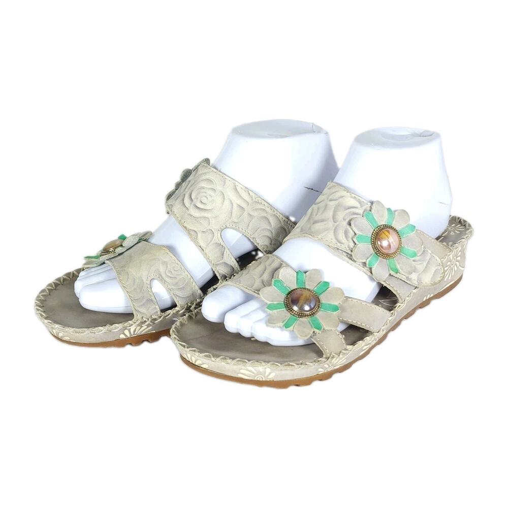 L'artiste Spring Step Women's Fray EU39 US8,5 Leather Gray Hand Painted sandals
